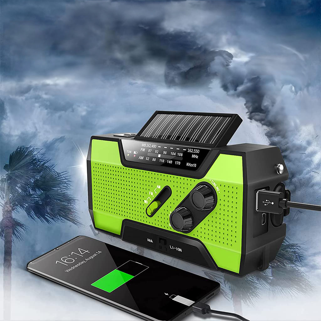 Emergency Weather Radio - Solar, USB, and Hand Crank Power with NOAA Access