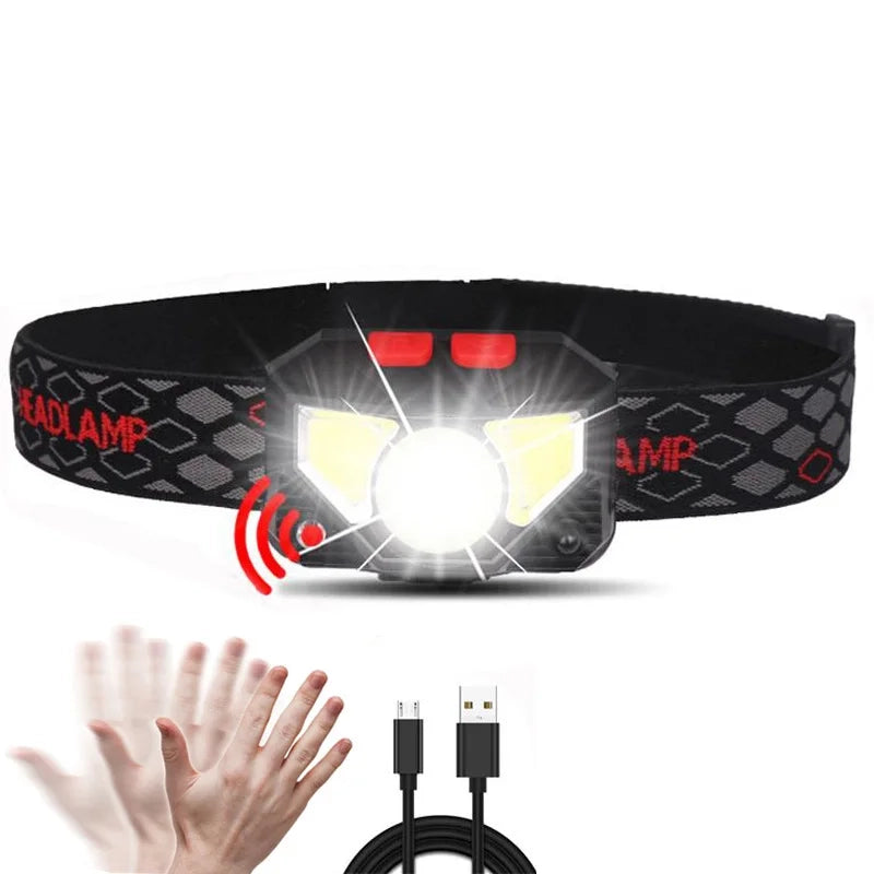 8-Mode Hands-Free LED Headlamp – Rechargeable with Motion Sensor