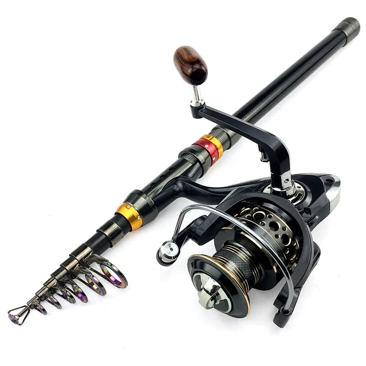Telescopic Fishing Rod and Reel Combo, Portable Carbon Fiber Baitcasting Set
