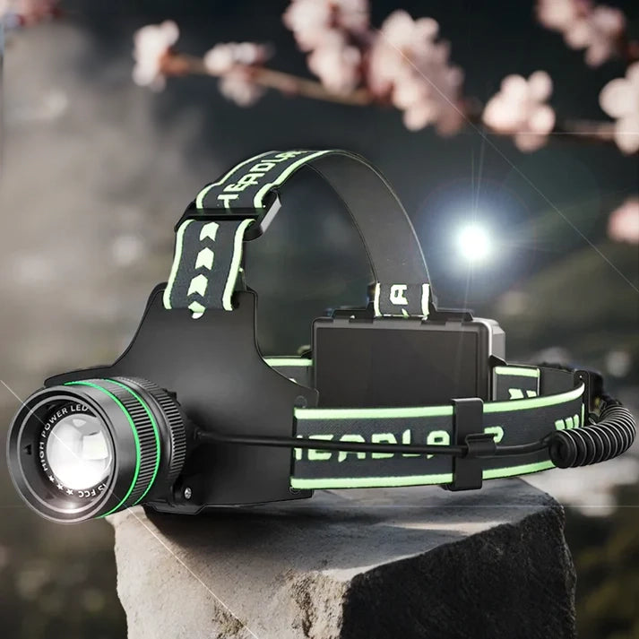 Powerful Long-Range LED Headlamp, 500M Beam, Rechargeable