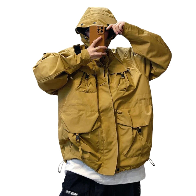 Outdoor Windbreaker Cargo Jacket - Waterproof, Tactical, Streetwear-Ready
