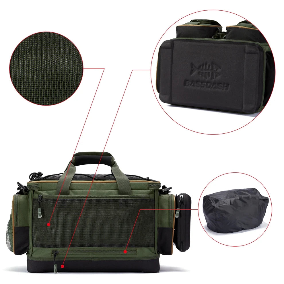 Fishing Tackle Shoulder Bag – Waterproof Base + Rain Cover