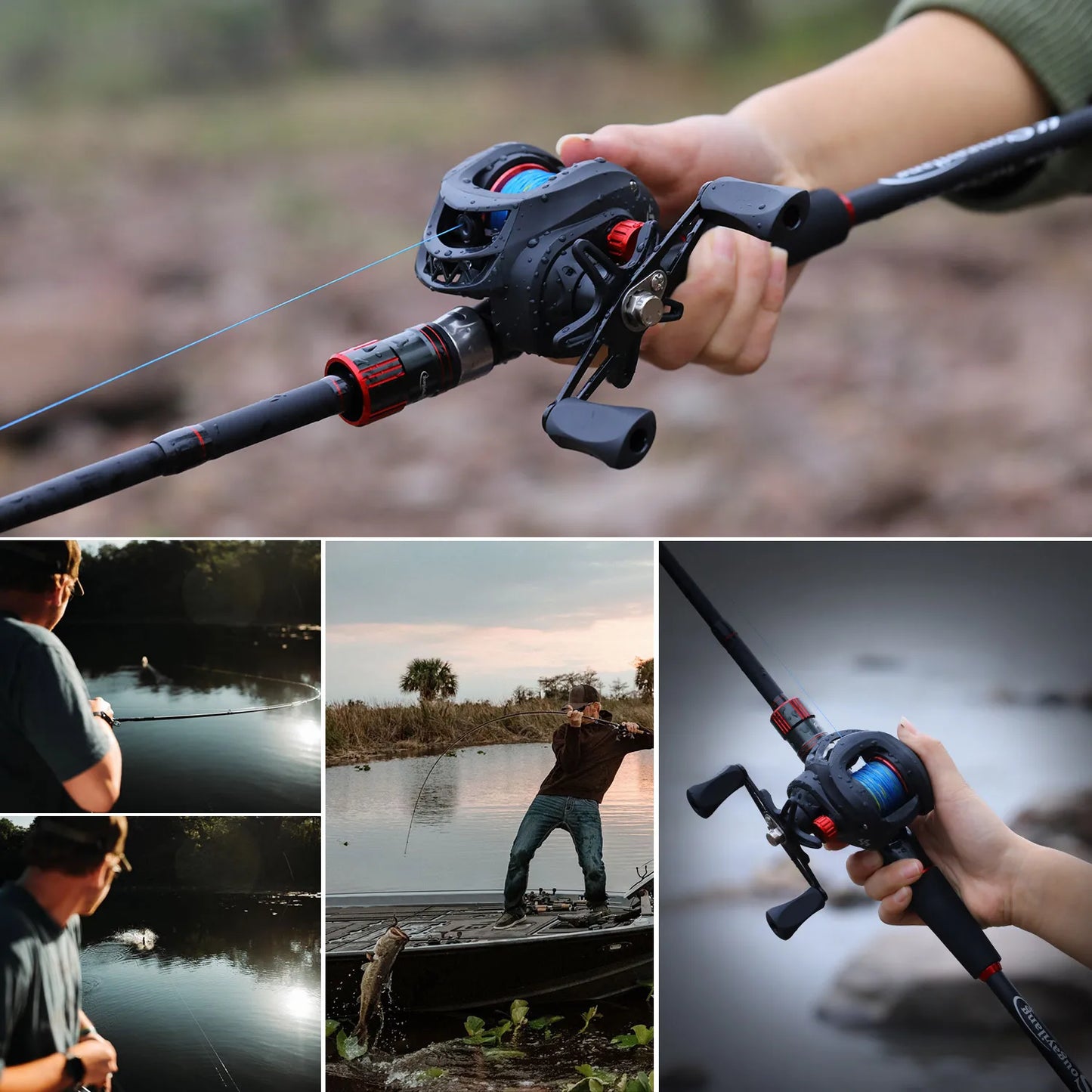 Bait Caster Fishing Rod & Reel Set, 1.8/2.1m Carbon Fiber Combo