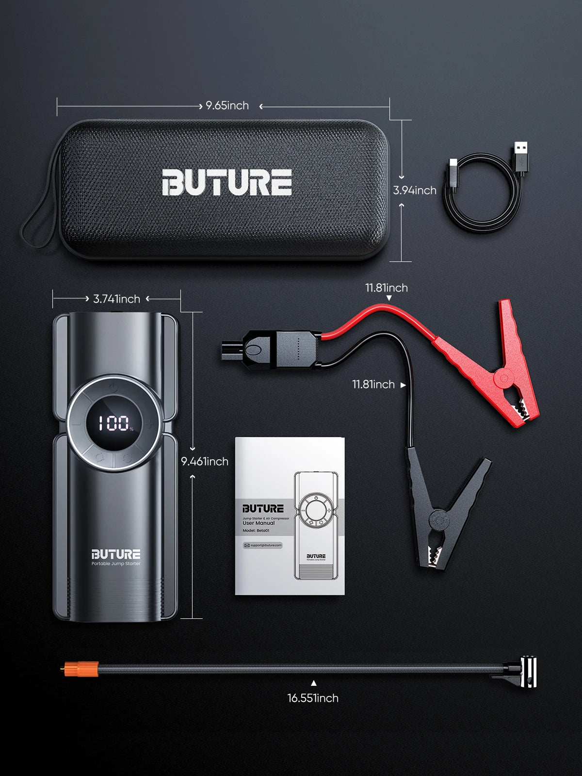4-in-1 Jump Starter with Air Compressor, Power Bank