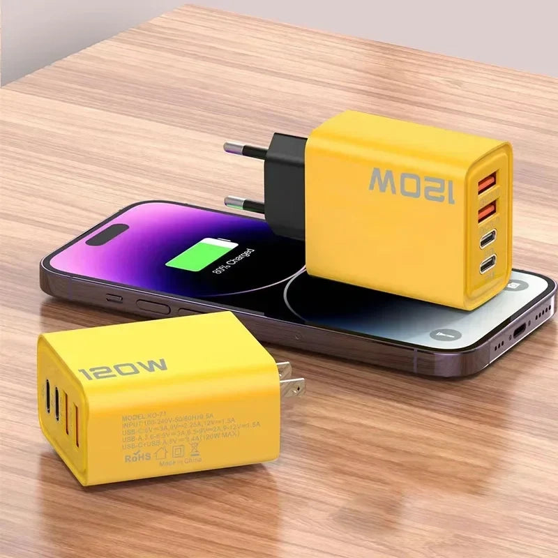 120W 4-Port Type-C Fast Charger - Compact & High-Speed Charging