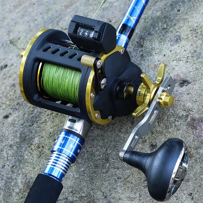 Saltwater Fishing Reel, Premium Round Baitcasting for Trolling & Casting