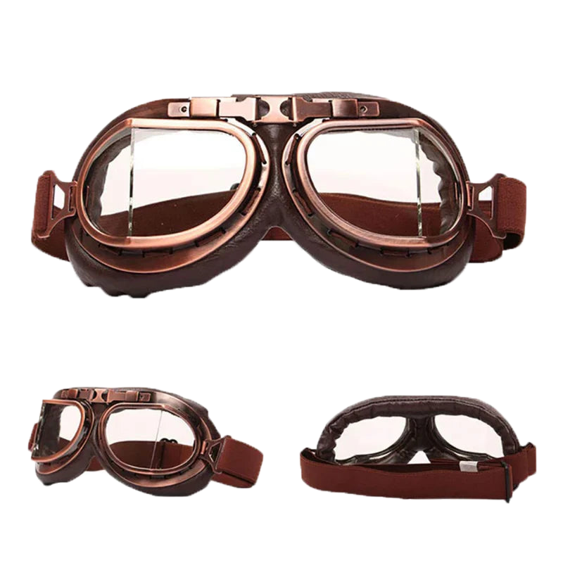 Motorcycle Glasses – Vintage Aviator Style, UV400 Protection, Anti-Fog