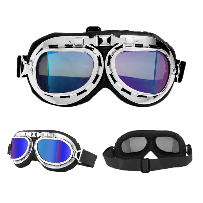 Motorcycle Glasses – Vintage Aviator Style, UV400 Protection, Anti-Fog