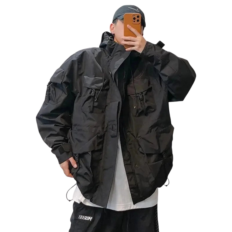 Outdoor Windbreaker Cargo Jacket - Waterproof, Tactical, Streetwear-Ready