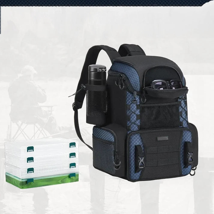 Waterproof Fishing Tackle Backpack with Rod Holders & 4 Tackle Boxes