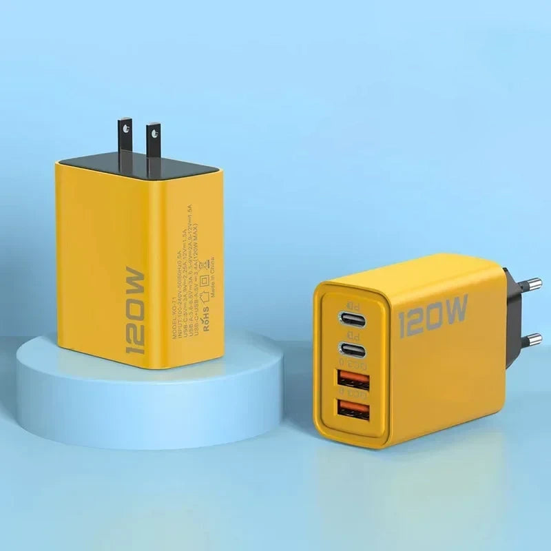 120W 4-Port Type-C Fast Charger - Compact & High-Speed Charging