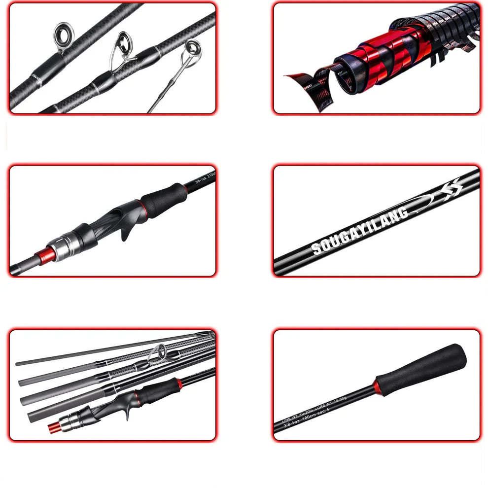 Bait Caster Fishing Rod & Reel Set, 1.8/2.1m Carbon Fiber Combo