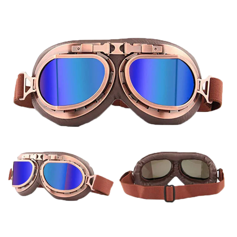 Motorcycle Glasses – Vintage Aviator Style, UV400 Protection, Anti-Fog