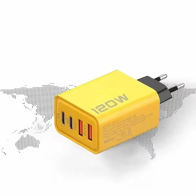 120W 4-Port Type-C Fast Charger - Compact & High-Speed Charging