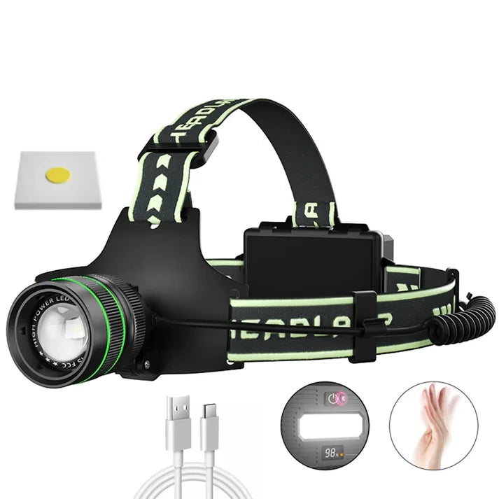 Powerful Long-Range LED Headlamp, 500M Beam, Rechargeable