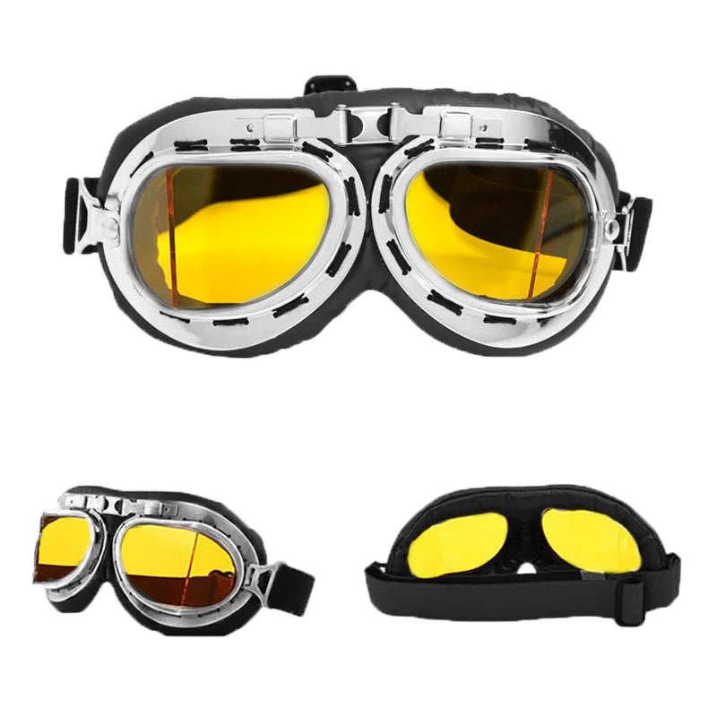 Motorcycle Glasses – Vintage Aviator Style, UV400 Protection, Anti-Fog