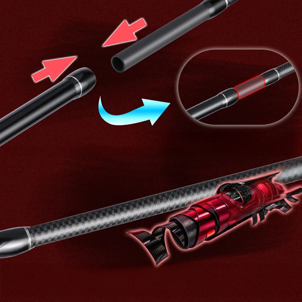 Bait Caster Fishing Rod & Reel Set, 1.8/2.1m Carbon Fiber Combo
