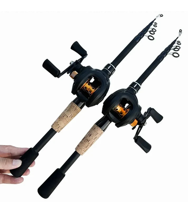Telescopic Fishing Rod and Reel Combo, Portable Carbon Fiber Baitcasting Set