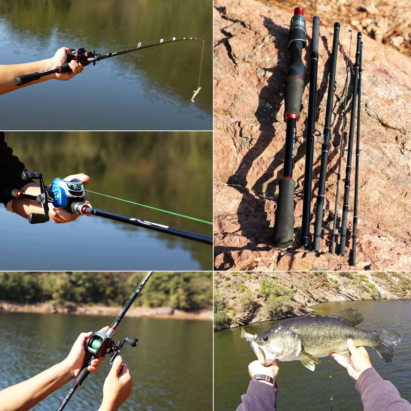 Bait Caster Fishing Rod & Reel Set, 1.8/2.1m Carbon Fiber Combo