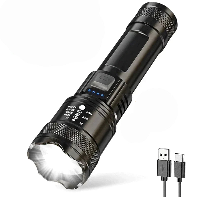 5000LM Ultra Bright Tactical Flashlight - Rechargeable with Telescopic Zoom
