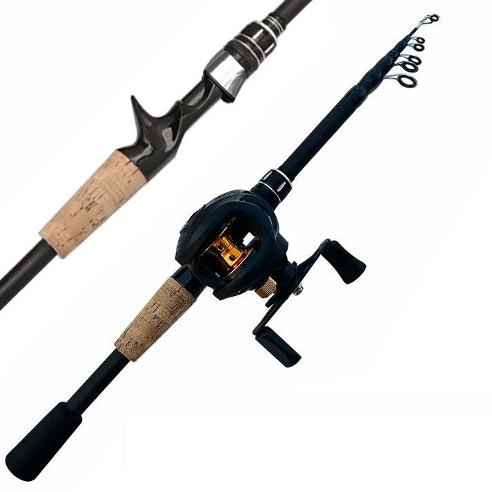 Telescopic Fishing Rod and Reel Combo, Portable Carbon Fiber Baitcasting Set