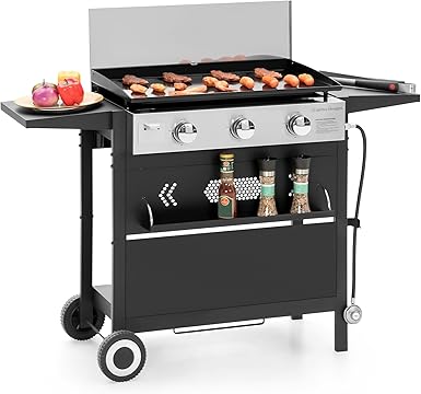 Flat Top 3-Burner Gas Griddle Grill | Propane BBQ & Table-Top Cooking Station