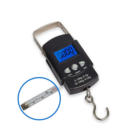 Digital Electronic Fishing & Travel Scale, 110lb/50kg with Measuring Tape