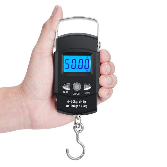 Digital Electronic Fishing & Travel Scale, 110lb/50kg with Measuring Tape