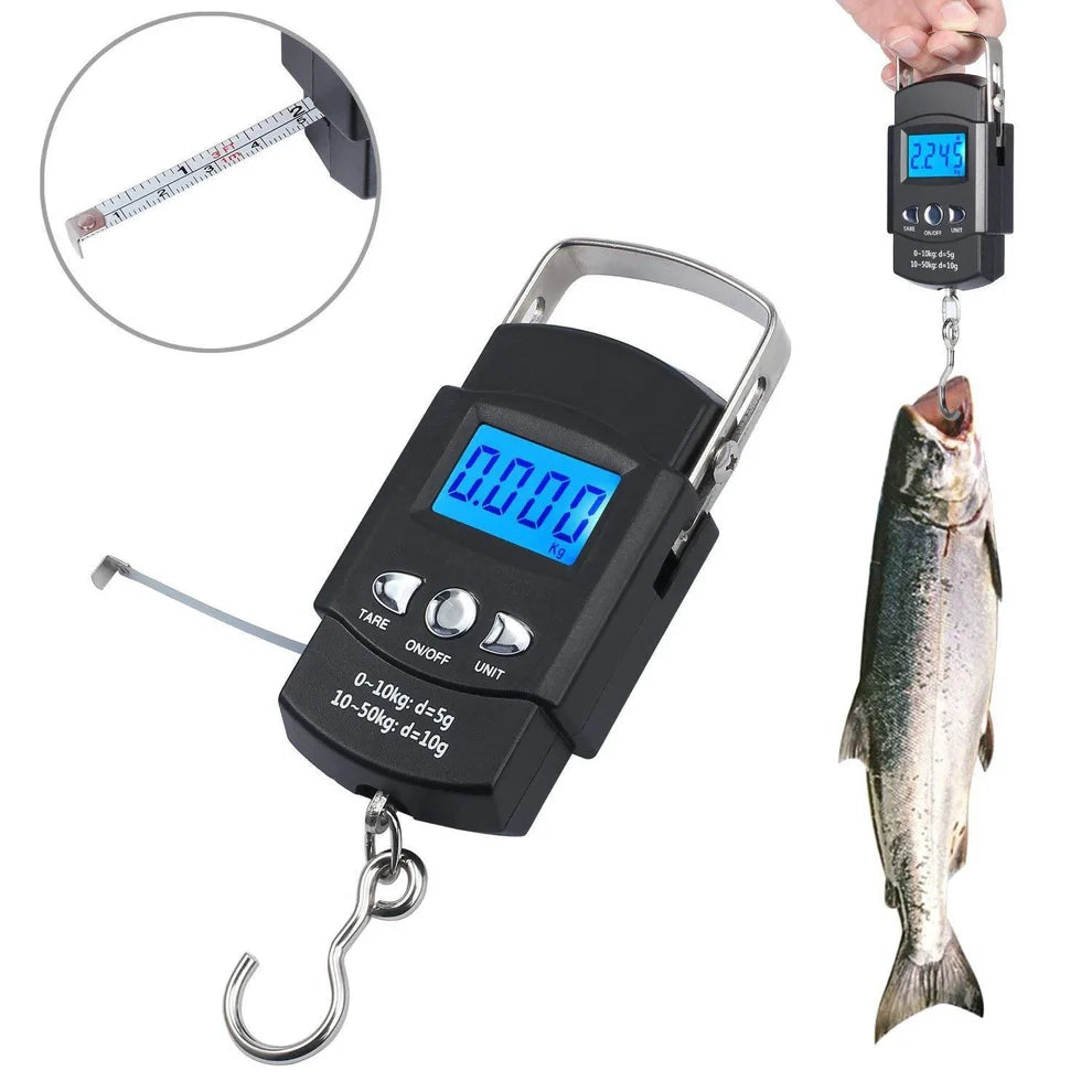 Digital Electronic Fishing & Travel Scale, 110lb/50kg with Measuring Tape