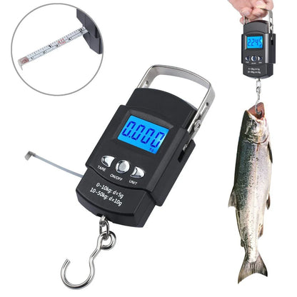 Digital Electronic Fishing & Travel Scale, 110lb/50kg with Measuring Tape