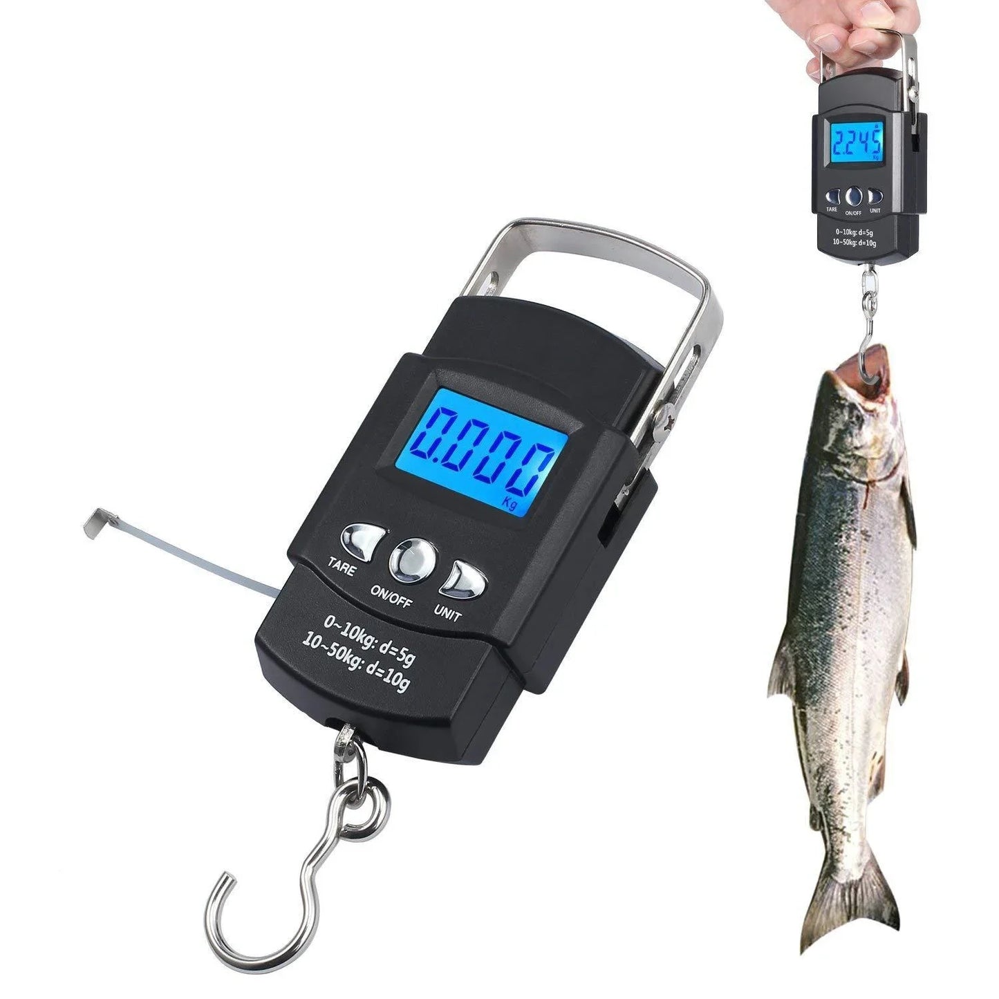 Digital Electronic Fishing & Travel Scale, 110lb/50kg with Measuring Tape