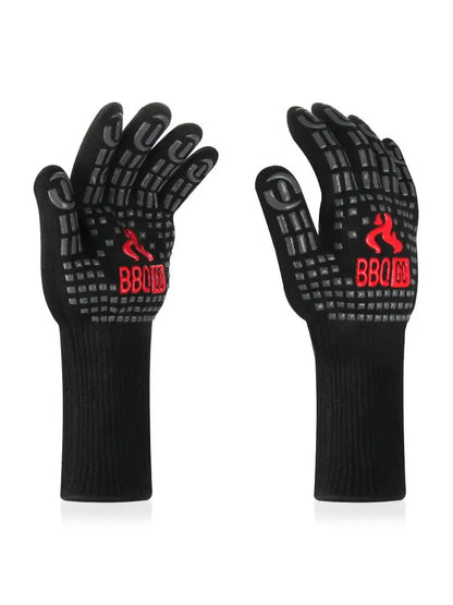 BBQ Grill Gloves: Extreme Heat Resistant Non-Slip Silicone Insulated Grill Mitts for Ultimate Cooking Safety and Performance
