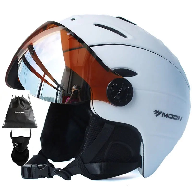 Professional Half-Covered Ski Helmet with Goggles Visor – Integrated Protection and Style for Men and Women
