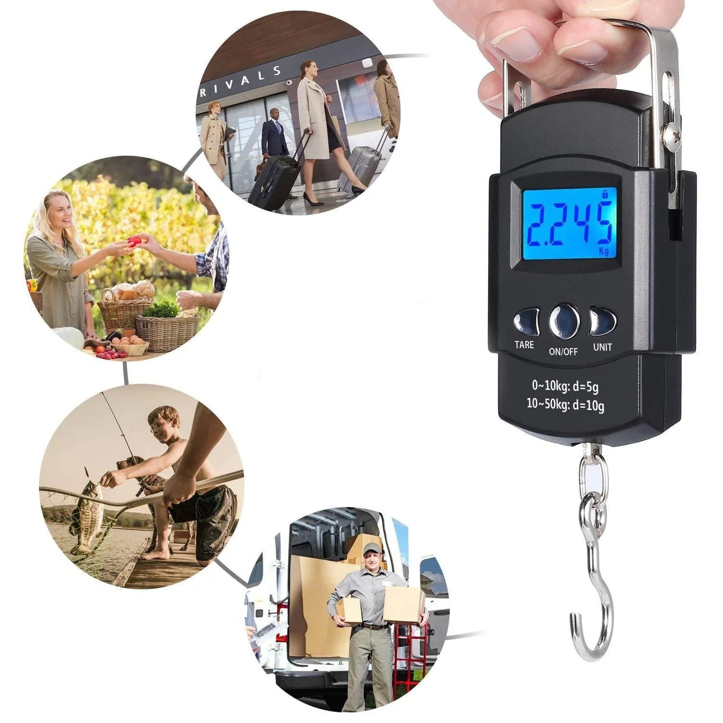 Digital Electronic Fishing & Travel Scale, 110lb/50kg with Measuring Tape