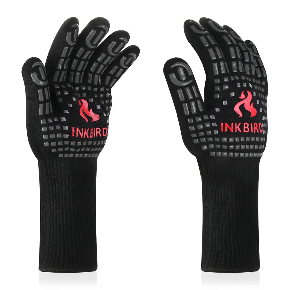 BBQ Grill Gloves: Extreme Heat Resistant Non-Slip Silicone Insulated Grill Mitts for Ultimate Cooking Safety and Performance