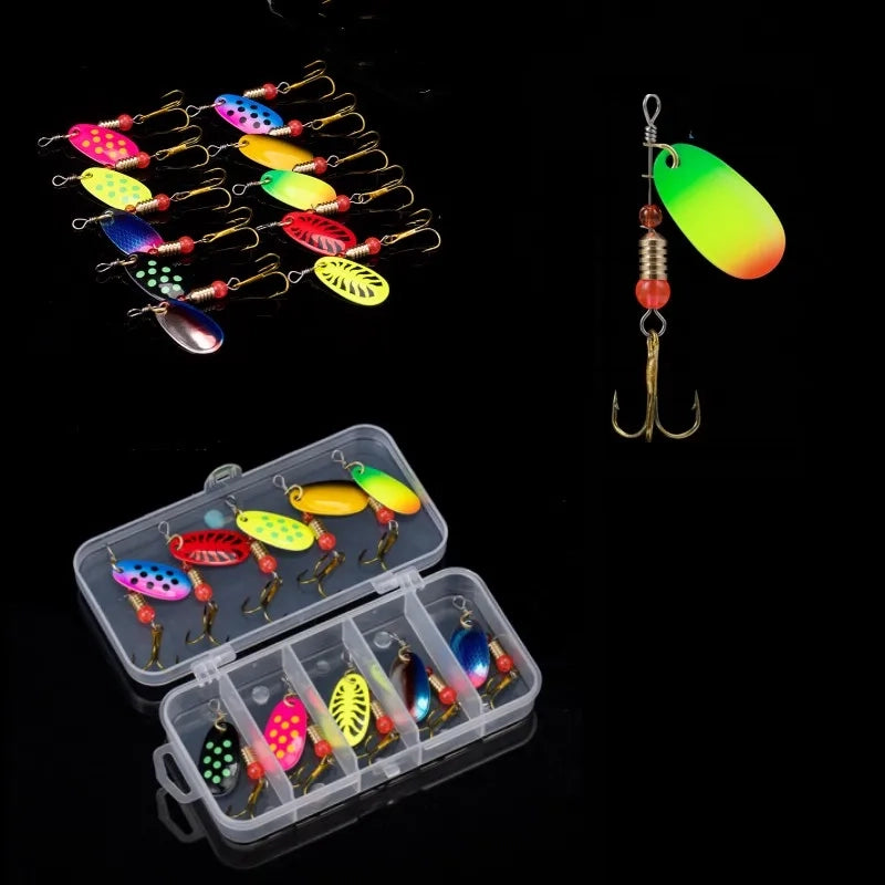10pcs Fishing Lure Metal Spoon Spinner Kit, Premium Set