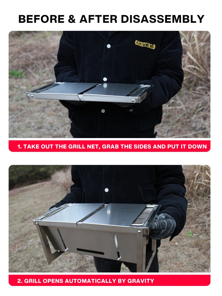 Survival Now™ Stainless Steel Folding Barbecue Grill