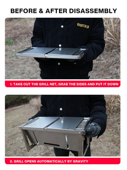 Survival Now™ Stainless Steel Folding Barbecue Grill