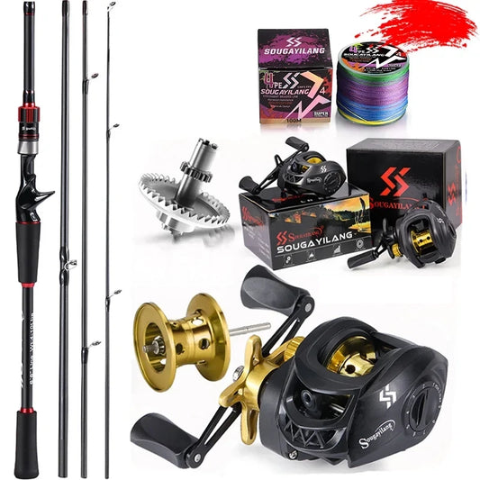 Fishing Rod and Reel Combo, Carbon Fiber Rod with Baitcasting Reel