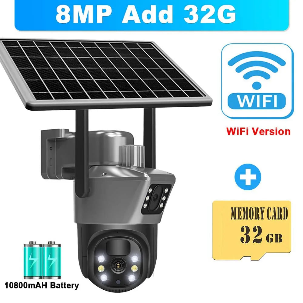 8MP 4K WiFi Solar Camera - Wireless Security with Dual Lens & Solar Power