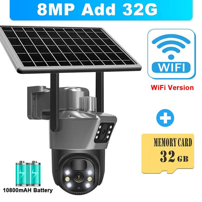 8MP 4K WiFi Solar Camera - Wireless Security with Dual Lens & Solar Power