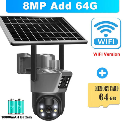 8MP 4K WiFi Solar Camera - Wireless Security with Dual Lens & Solar Power