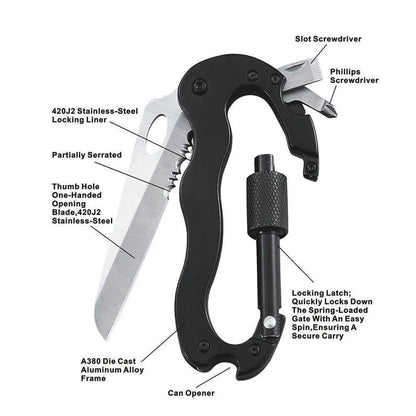 Survival Now™ Mountain Climb EDC Stainless Steel Mini Knife Carabiner Multitool