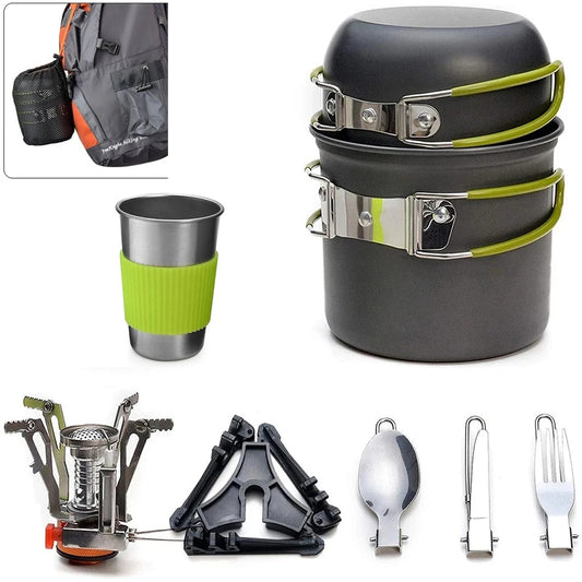 Portable Camping Cookware Set with Mini Gas Stove