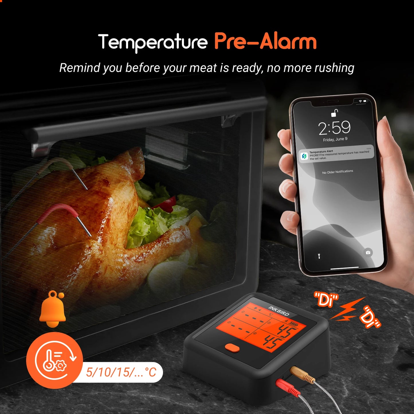 Digital BBQ Thermometer with Bluetooth & 4 Probes – Precision Cooking Made Easy