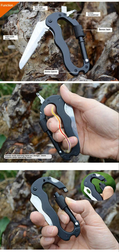 Survival Now™ Mountain Climb EDC Stainless Steel Mini Knife Carabiner Multitool