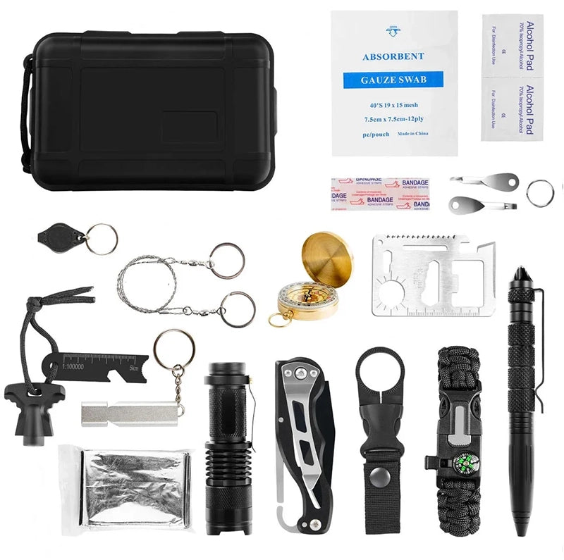Survival Kit Set with Firestarter, Knife, Blanket & More