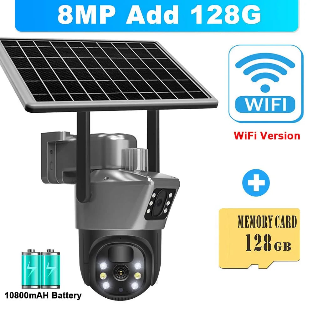 8MP 4K WiFi Solar Camera - Wireless Security with Dual Lens & Solar Power