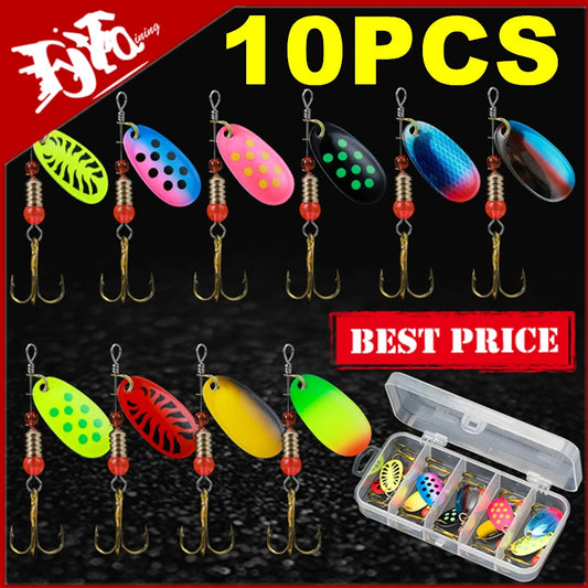 10pcs Fishing Lure Metal Spoon Spinner Kit, Premium Set