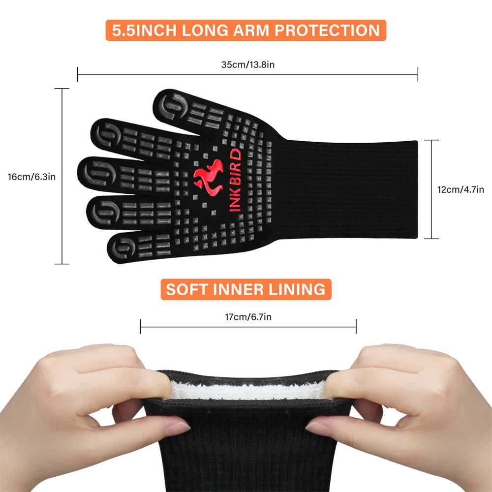 BBQ Grill Gloves: Extreme Heat Resistant Non-Slip Silicone Insulated Grill Mitts for Ultimate Cooking Safety and Performance